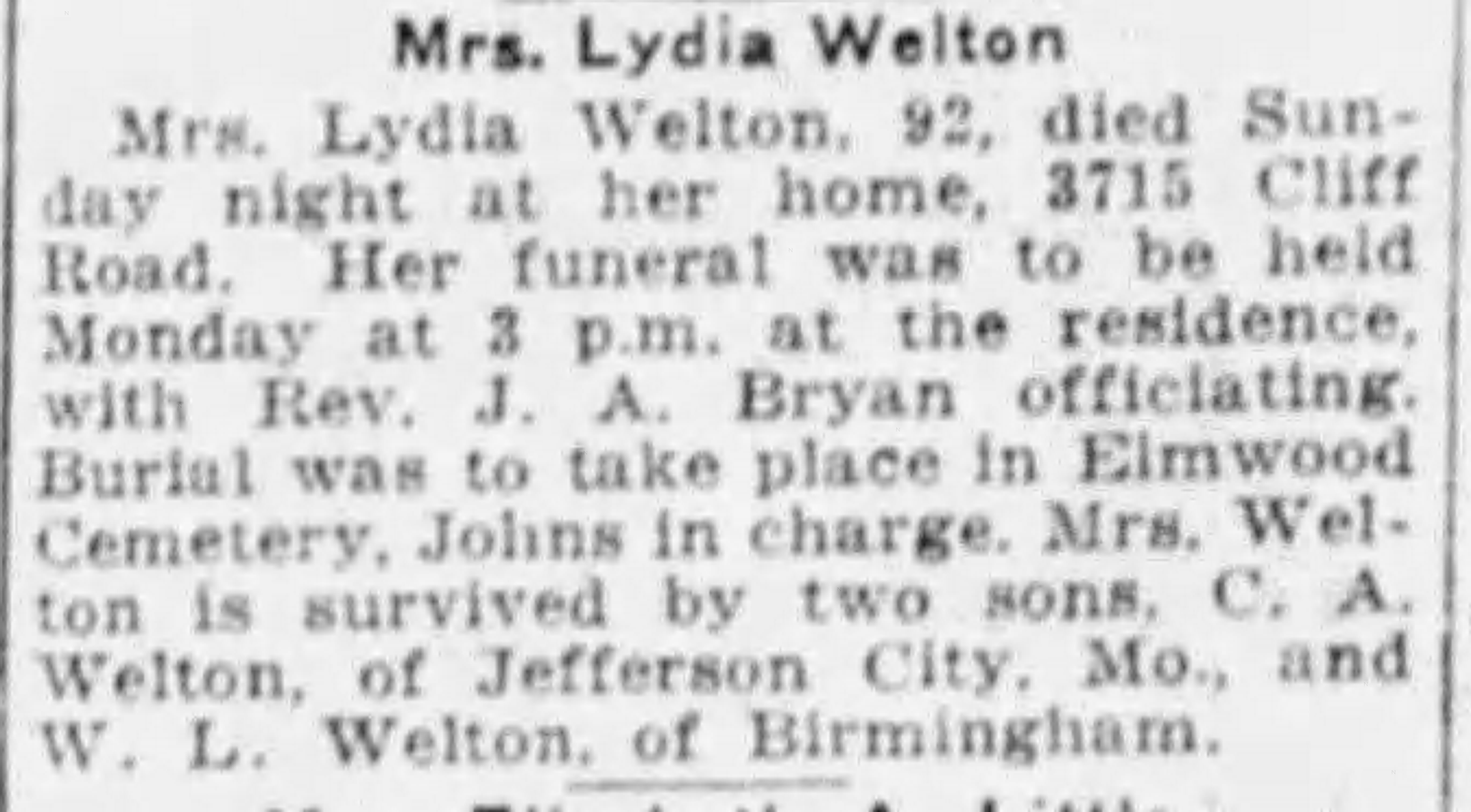 Mrs. Lydia Welton
